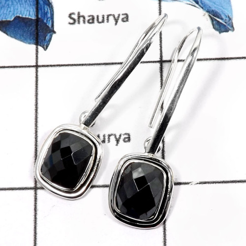 Hematite Cut E - SDE600-Natural Checker Cut Hematite Wholesale Handmade Earrings 925 Sterling Silver