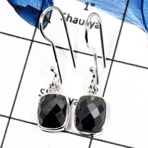 Hematite Cut G - SDE600-Natural Checker Cut Hematite Wholesale Handmade Earrings 925 Sterling Silver