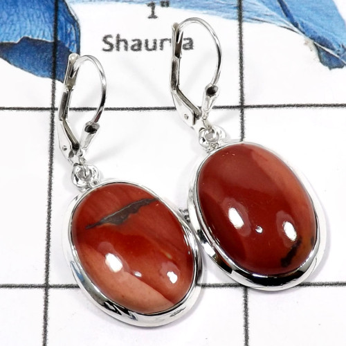 Mookaite A - SPE765-Exclusive Mookaite Gemstone Handmade Plain Earrings 925 Sterling Silver