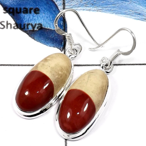 Mookite O - SPE765-Exclusive Mookaite Gemstone Handmade Plain Earrings 925 Sterling Silver