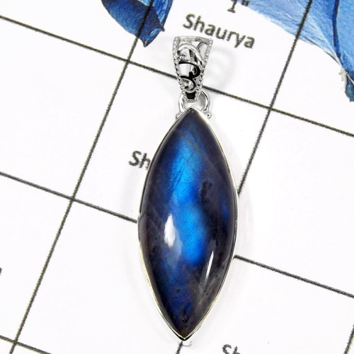 Labradorite Cab A - ISP558-Blue Fire Labradorite Gemstone Plain Setting Pendants 925 Sterling Silver