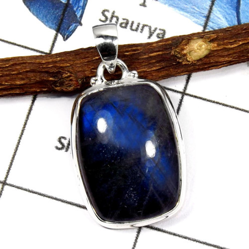 Labradorite Cab C - ISP558-Blue Fire Labradorite Gemstone Plain Setting Pendants 925 Sterling Silver