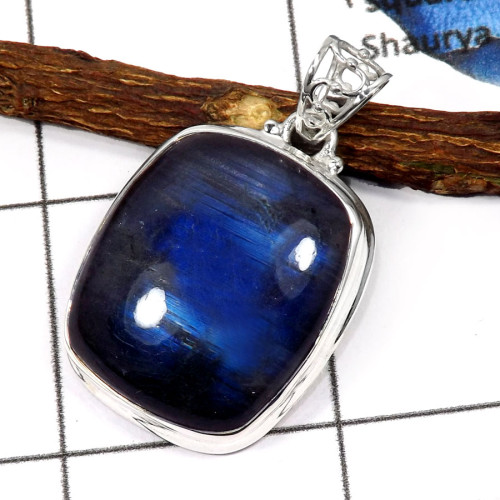 Labradorite Cab D - ISP558-Blue Fire Labradorite Gemstone Plain Setting Pendants 925 Sterling Silver