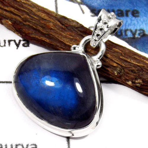Labradorite Cab E - ISP558-Blue Fire Labradorite Gemstone Plain Setting Pendants 925 Sterling Silver