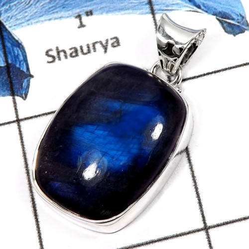 Labradorite Cab F - ISP558-Blue Fire Labradorite Gemstone Plain Setting Pendants 925 Sterling Silver