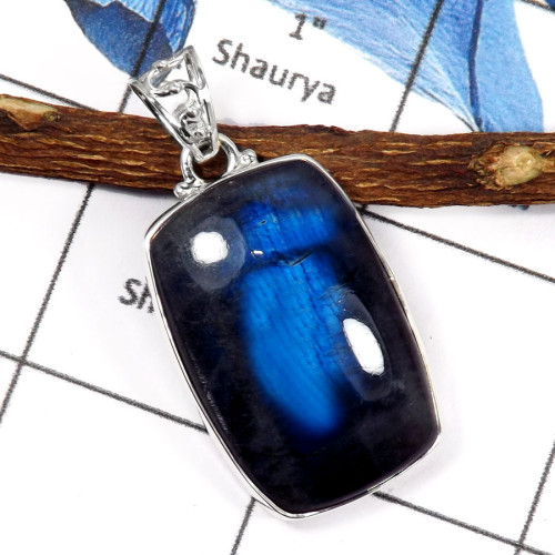 Labradorite Cab G - ISP558-Blue Fire Labradorite Gemstone Plain Setting Pendants 925 Sterling Silver