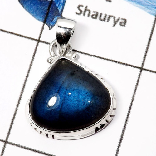 Labradorite Cab H - ISP558-Blue Fire Labradorite Gemstone Plain Setting Pendants 925 Sterling Silver