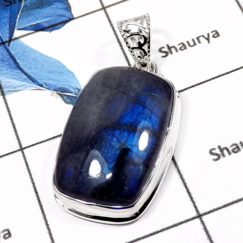 Labradorite Cab I - ISP558-Blue Fire Labradorite Gemstone Plain Setting Pendants 925 Sterling Silver