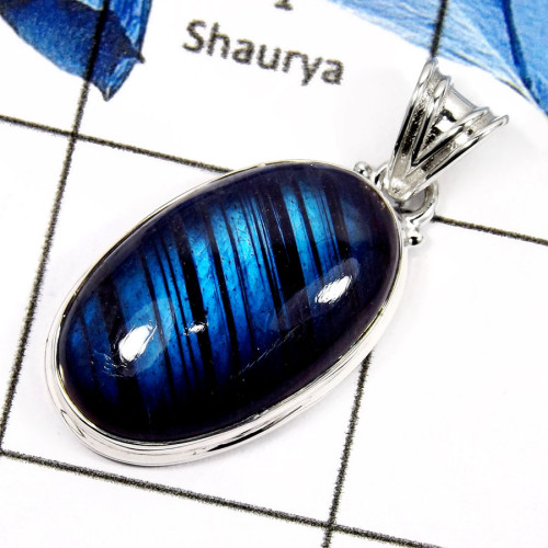 Labradorite Cab B - ISP555-925 Sterling Silver Blue Fire Labradorite Gemstone Fashionable Wholesale Pendants