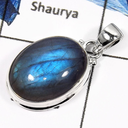 Labradorite Cab E - ISP555-925 Sterling Silver Blue Fire Labradorite Gemstone Fashionable Wholesale Pendants