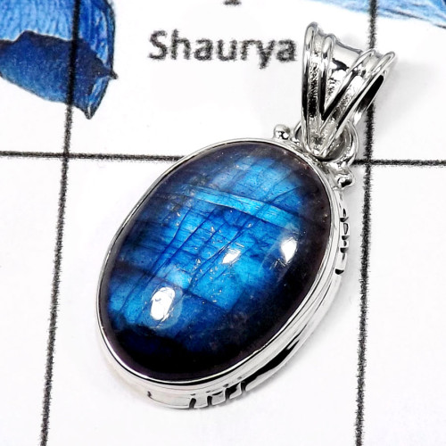 Labradorite Cab F - ISP555-925 Sterling Silver Blue Fire Labradorite Gemstone Fashionable Wholesale Pendants