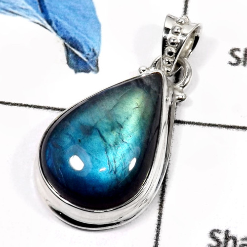 Labradorite Cab G - ISP555-925 Sterling Silver Blue Fire Labradorite Gemstone Fashionable Wholesale Pendants