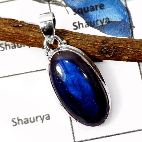 Labradorite Cab H - ISP555-925 Sterling Silver Blue Fire Labradorite Gemstone Fashionable Wholesale Pendants
