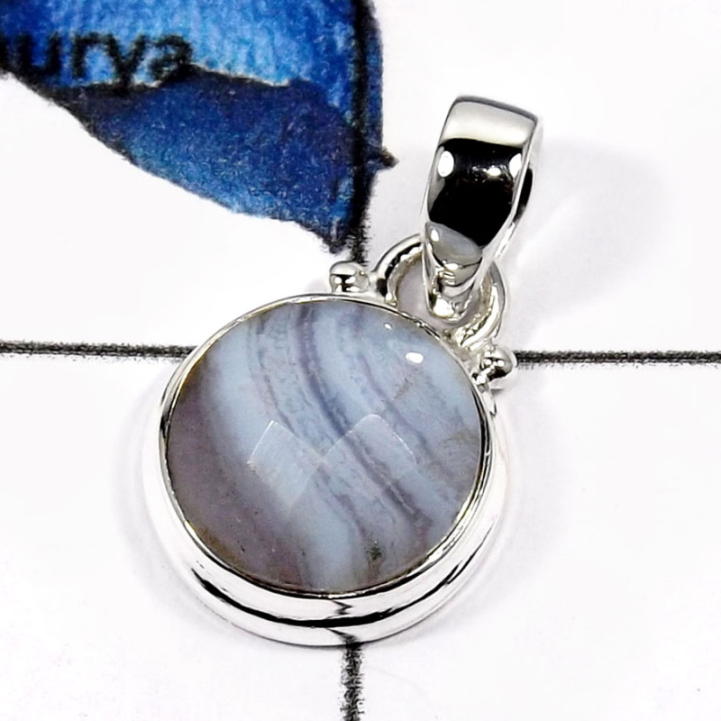 Blue Lace Agate B - SD565-Stunning Checker Cut Blue Lace Agate Designer Pendants 925 Sterling Silver Blue Lace Agate B - SD565-Stunning Checker Cut Blue Lace Agate Designer Pendants 925 Sterling Silver