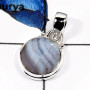 Blue Lace Agate B - SD565-Stunning Checker Cut Blue Lace Agate Designer Pendants 925 Sterling Silver