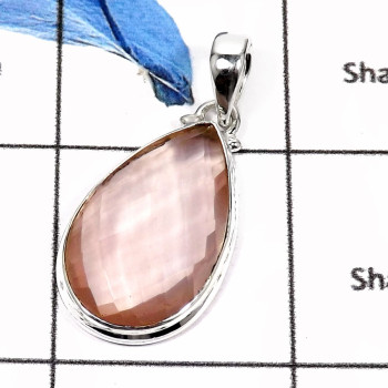 Rose Quartz O - SD461-Pretty Look Rose Quartz Checker Cut Designer Pendants 925 Sterling Silver Rose Quartz O - SD461-Pretty Look Rose Quartz Checker Cut Designer Pendants 925 Sterling Silver