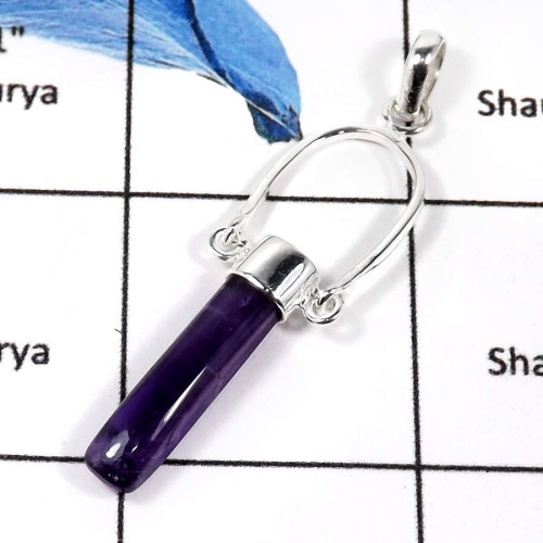 Amethyst Cab B - SD458-Eye Catching Colorful Wholesale Drop Pendants 925 Sterling Silver