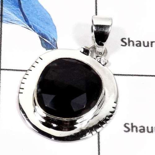 Black Onyx Cut C - SD449-Natural Black Onyx Cut Gemstone Wholesale Pendants 925 Sterling Silver