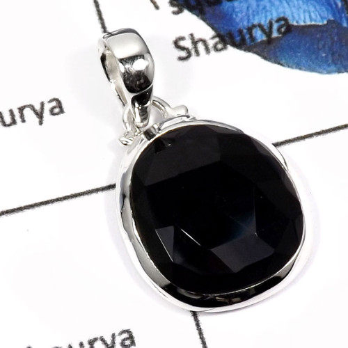 Black Onyx Cut D - SD449-Natural Black Onyx Cut Gemstone Wholesale Pendants 925 Sterling Silver