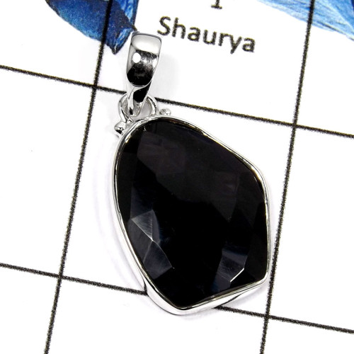 Black Onyx Cut E - SD449-Natural Black Onyx Cut Gemstone Wholesale Pendants 925 Sterling Silver