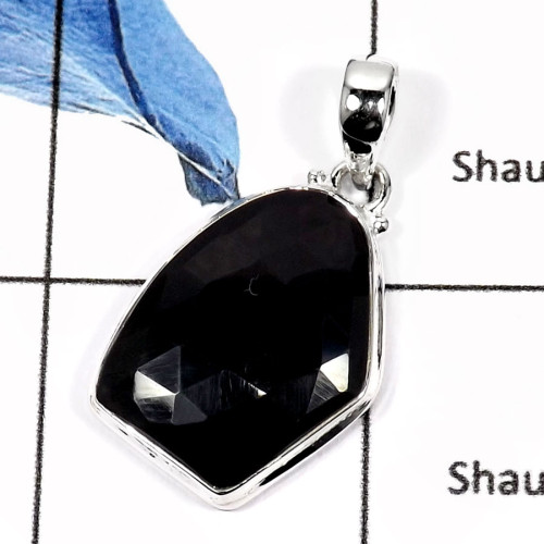 Black Onyx Cut O - SD449-Natural Black Onyx Cut Gemstone Wholesale Pendants 925 Sterling Silver