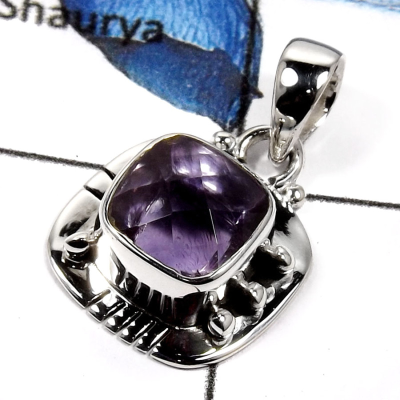 Amethyst Cut O - SD448-Marvellous Amethyst Cut Handmade Designer Pendants 925 Sterling Silver Amethyst Cut O - SD448-Marvellous Amethyst Cut Handmade Designer Pendants 925 Sterling Silver