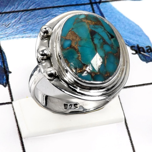Mohave Blue Copper Turquoise A - SDR550-Natural Mohave Blue Copper Checker Cut Designer Rings 925 Sterling Silver Mohave Blue Copper Turquoise A - SDR550-Natural Mohave Blue Copper Checker Cut Designer Rings 925 Sterling Silver