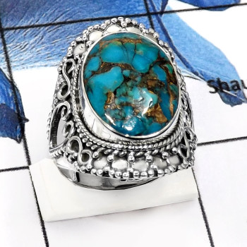 Mohave Blue Copper Turquoise D - SDR550-Natural Mohave Blue Copper Checker Cut Designer Rings 925 Sterling Silver Mohave Blue Copper Turquoise D - SDR550-Natural Mohave Blue Copper Checker Cut Designer Rings 925 Sterling Silver
