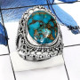 Mohave Blue Copper Turquoise D - SDR550-Natural Mohave Blue Copper Checker Cut Designer Rings 925 Sterling Silver