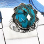 Mohave Blue Copper Turquoise F - SDR550-Natural Mohave Blue Copper Checker Cut Designer Rings 925 Sterling Silver