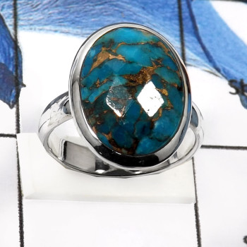 Mohave Blue Copper Turquoise H - SDR550-Natural Mohave Blue Copper Checker Cut Designer Rings 925 Sterling Silver Mohave Blue Copper Turquoise H - SDR550-Natural Mohave Blue Copper Checker Cut Designer Rings 925 Sterling Silver