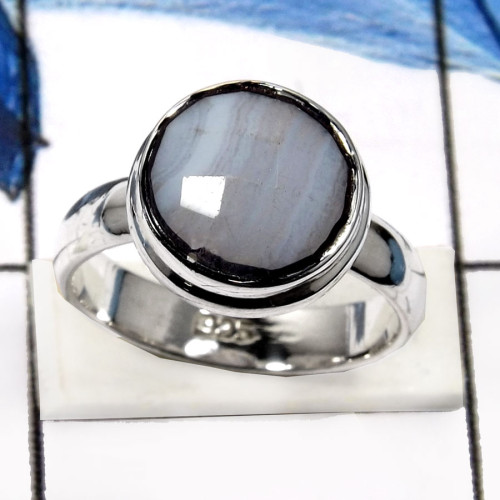 Blue Lace Agate A - SDR549-925 Sterling Silver Gorgeous Blue Lace Agate Checker Cut Designer Rings