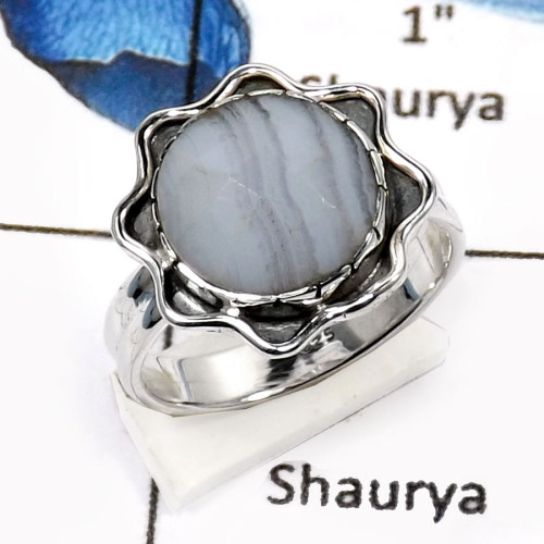 Blue Lace Agate B - SDR549-925 Sterling Silver Gorgeous Blue Lace Agate Checker Cut Designer Rings