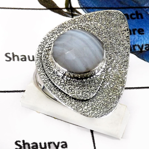 Blue Lace Agate D - SDR549-925 Sterling Silver Gorgeous Blue Lace Agate Checker Cut Designer Rings