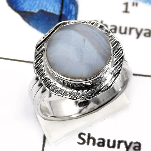Blue Lace Agate E - SDR549-925 Sterling Silver Gorgeous Blue Lace Agate Checker Cut Designer Rings
