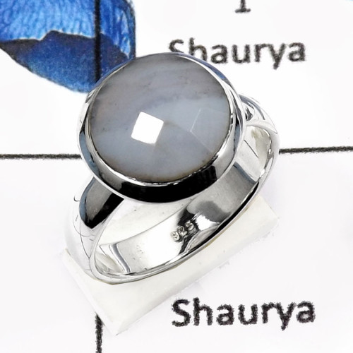 Blue Lace Agate F - SDR549-925 Sterling Silver Gorgeous Blue Lace Agate Checker Cut Designer Rings