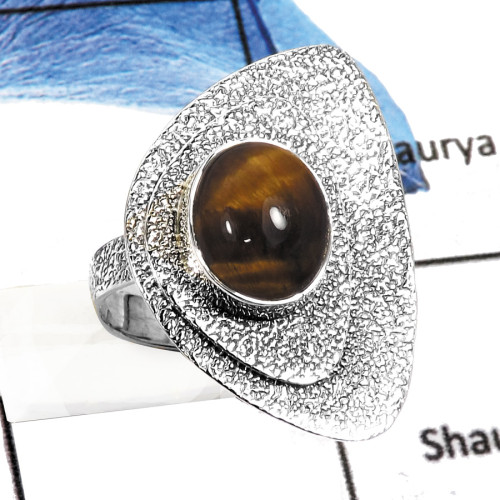 Tiger Eye A - SDR548-Exclusive Yellow Tiger Eye Handmade Wholesale Rings 925 Sterling Silver