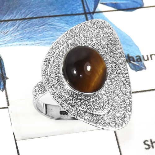 Tiger Eye D - SDR548-Exclusive Yellow Tiger Eye Handmade Wholesale Rings 925 Sterling Silver