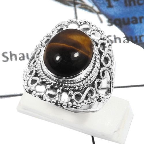 Tiger Eye O - SDR548-Exclusive Yellow Tiger Eye Handmade Wholesale Rings 925 Sterling Silver