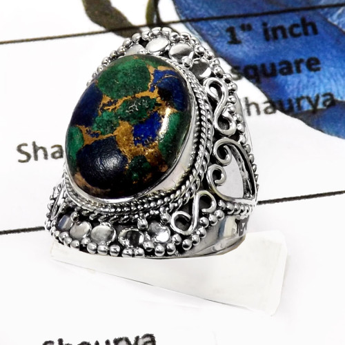 Moahave Copper Azurite C - SDR545-Natural Mohave Copper Azurite Designer Wholesale Rings 925 Sterling Silver