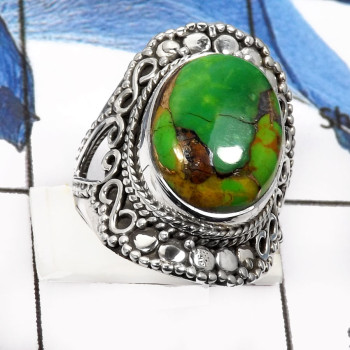 Green Copper Turquoise A - SDR544-Eye Catching Green Copper Turquoise Designer Rings 925 Sterling Silver