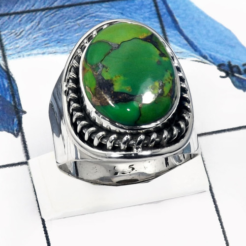 Green Copper Turquoise C - SDR544-Eye Catching Green Copper Turquoise Designer Rings 925 Sterling Silver