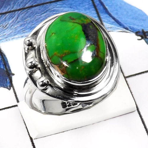 Green Copper Turquoise D - SDR544-Eye Catching Green Copper Turquoise Designer Rings 925 Sterling Silver