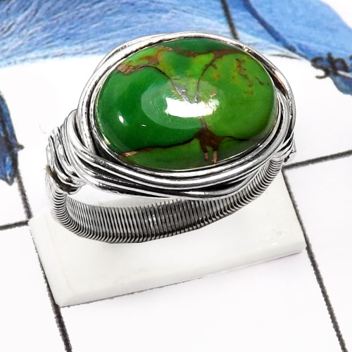 Green Copper Turquoise E - SDR544-Eye Catching Green Copper Turquoise Designer Rings 925 Sterling Silver