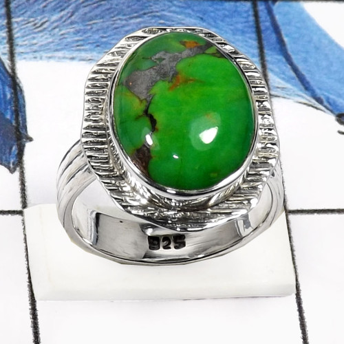 Green Copper Turquoise O - SDR544-Eye Catching Green Copper Turquoise Designer Rings 925 Sterling Silver
