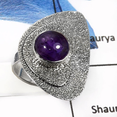 Amethyst Cab A - SDR541-Exclusive Gemstone Amethyst Cab Designer Rings 925 Sterling Silver