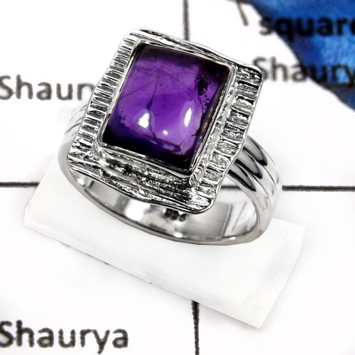 Amethyst Cab F - SDR541-Exclusive Gemstone Amethyst Cab Designer Rings 925 Sterling Silver