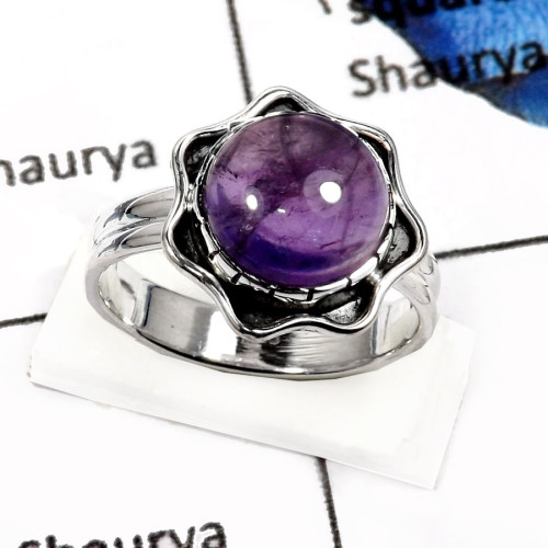 Amethyst Cab O - SDR541-Exclusive Gemstone Amethyst Cab Designer Rings 925 Sterling Silver