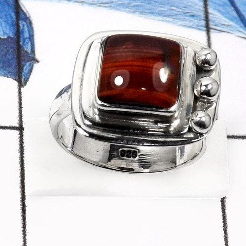 Iron Tiger Eye C - SDR539-Amazing Iron Tiger Eye Handmade Designer Rings 925 Sterling Silver