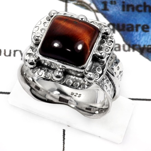 Iron Tiger Eye O - SDR539-Amazing Iron Tiger Eye Handmade Designer Rings 925 Sterling Silver